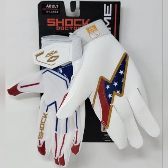 Shock Doctor SHOWTIME Receiver Gloves Stars & Stripes Red/White/Blue Size Multi - Picture 1 of 7
